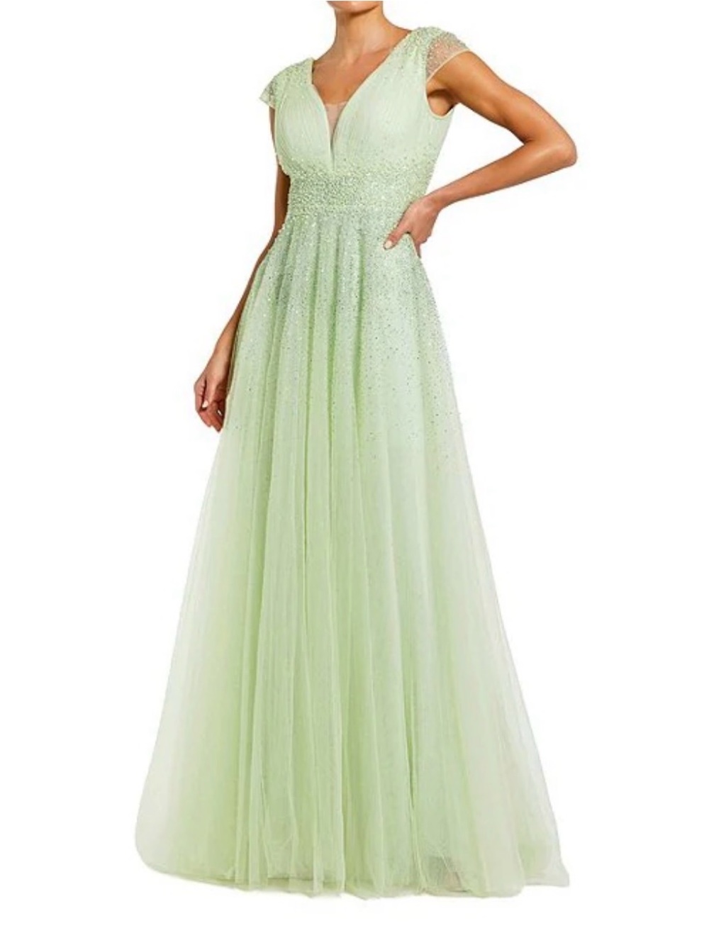 Green embellished Elegant Light Green Tulle Evening Gown Mac Duggal Size 10